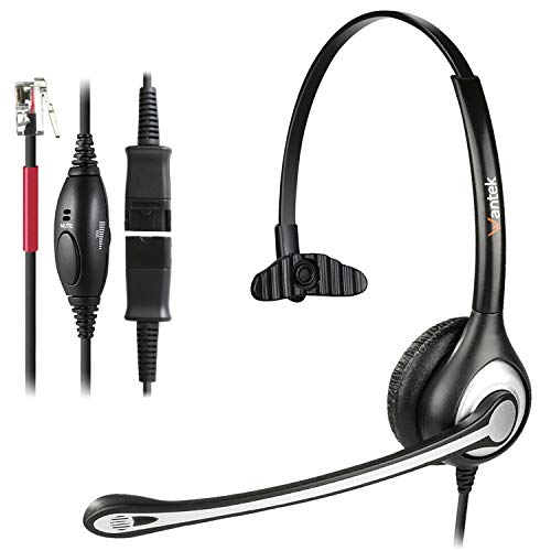 Auriculares Teléfono Fijo RJ9 Mono, Micrófono con Cancelación de Ruido, Quick Disconnect, WANTEK Cascos Centro de Llamadas para Yealink Avaya Cisco Grandstream Panasonic KXT Teléfonos IP(600QY1)