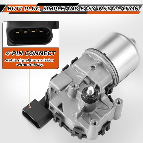 Image of Front Windshield Wiper Motor Compatible with Volkswagen Jetta 2011 2012 2013 2014 2015 2016 2017 2018 Replace 6R1955119A 5C7955113D