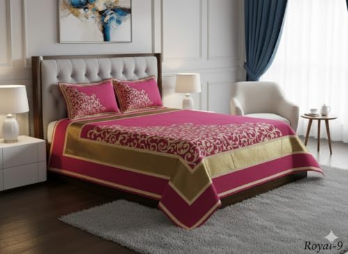 Image of Fresh from Loom King Size Bedsheet Bedsheet Set with 2 Pillow Covers, Abstract Pattern on Chenille 500 TC Fabric, Elegant Bedroom Decor, Comfortable Bed Co 90x100 Inches | Trangle Pink | Chenille