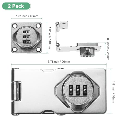 Image of M METERXITY 2-Pack Keyless Combination Lock, 3.78 inch Zinc Alloy Mechanical Password Twist Knob Hasp Locks Latch for Cabinet /Closet /Garage /Drawers /Garden,90 /180 Degree Barn Door Lock [Silver]