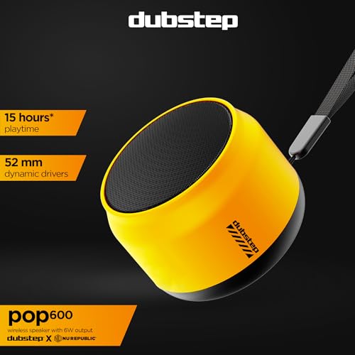 Image of Dubstep Pop 600 Bluetooth Speaker, 6W RMS Stereo Output, 15 Hours Playtime, TWS Pairing, 52mm Dynamic Drivers (Yellow)