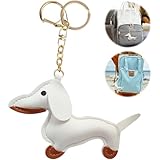 Bocguy Porte-Clés Chien en Cuir, Porte-Clés Teckel, Mignon Chiot Chien Sac Pendentif Porte-Clés, Pu Cuir Teckel Porte-Clés pour Personnes Préférées pour Sacs Charm et Anniversaire, Blanc