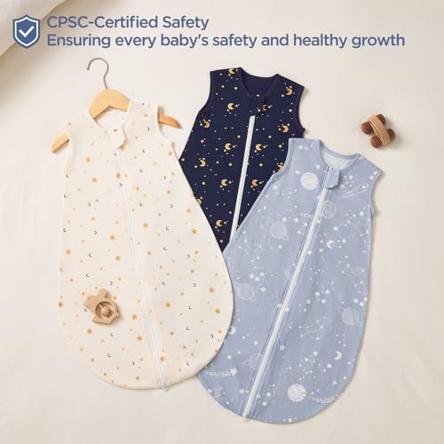 Image of Duomiaomiao 3-Pack Baby Sleep Bag, 100% Organic Cotton Lightweight Wearable Blanket, Breathable Comfy Toddler Sleeping Sack (0.5tog Moon & Star, Large)