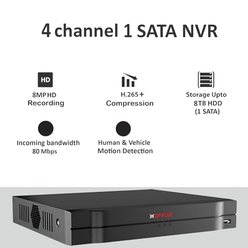 Image of CP Plus 4Ch. Network Video Recorder, Max 80Mbps Network Bandwidth, Instastream /H.265 /Smart H.264+, Up to 8MP Resolution, Support 1 SATA HDDs up to 8TB, 2 USB Ports(USB2.0) [CP-UNR-104F1]