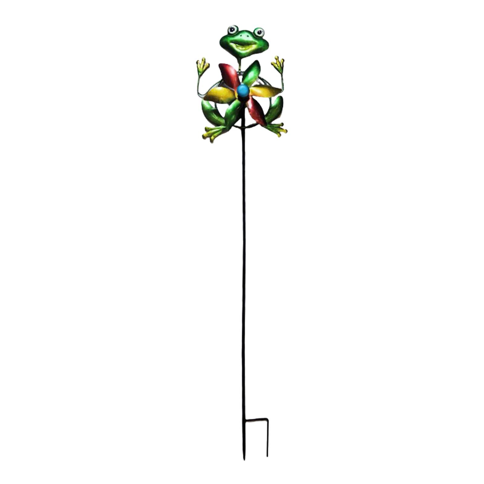 Garden Wind Spinner with Metal Stake Colorful Pinwheels Sculptures Decorative Weatherproof for Front Porch Backyard Lawn Flower Bed (Frog)