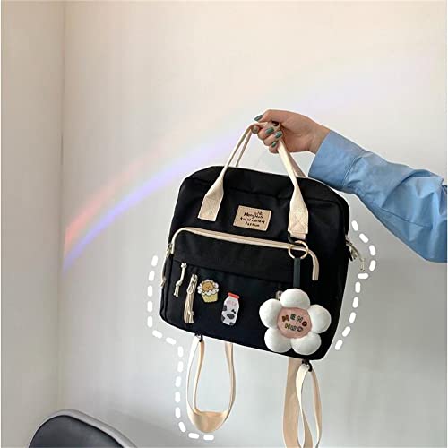 Jellyea Kawaii Backpack For Teen Girls Tote Bag With Flower Accessories Bear Keychain Cute School Middle Elementary Bookbags (Black) #TOP6