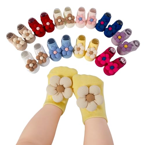 Image of QHANSHIEE Baby Girl Socks Cute Flower Animal Non-Slip Grip Cotton Ankle Socks for Babies Infants Girl Baby Gifts for Girls