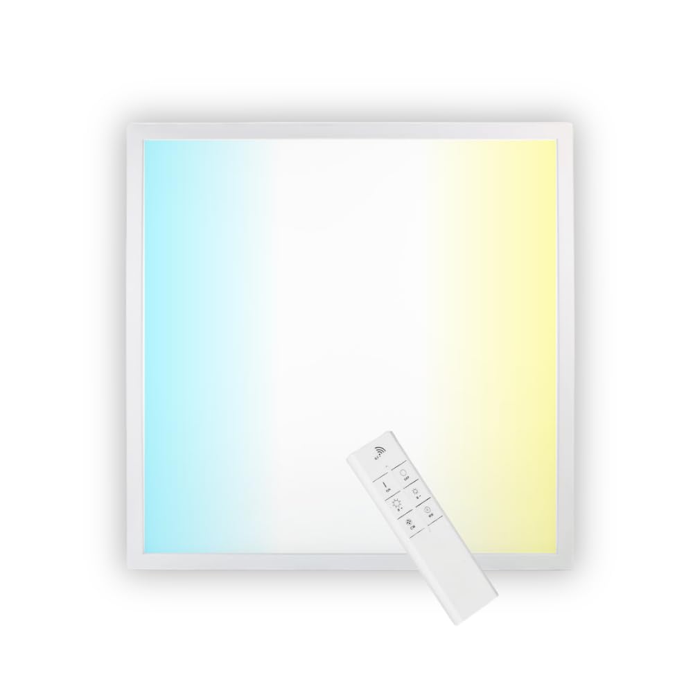 ENOVALITE LED Panel 62x62 cm dimmbar mit Fernbedienung - Farbtemperatur einstellbar 3000K 4000K 6000K - 36W 3600lm - flache LED Lampe Paneele für Rasterdecke inkl. 230V Netzteil - 620x620x0,9mm