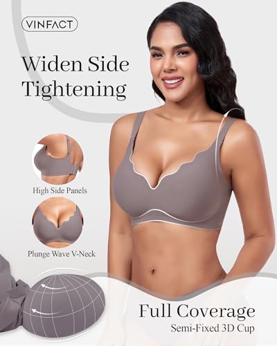 Image of Vinfact Plunge Jelly Bras for Women No Underwire Wireless Lift Full Coverage T Shirt Everyday Sleep Bra