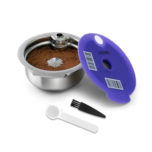 FOVNOT Dosettes de Café Réutilisables pour Bosch Tas, en Acier Inoxydable Capsule de Café Rechargeable avec Couvercle en Silicone et Code-barres Compatible...