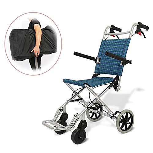 YZJJ Silla de Ruedas de Transporte, Silla de Ruedas portátil de Viaje y embarque Plegable con Freno de Mano, con Bolsa de Transporte, Silla de Ruedas portátil de Viaje Plegable para Ancianos y niños