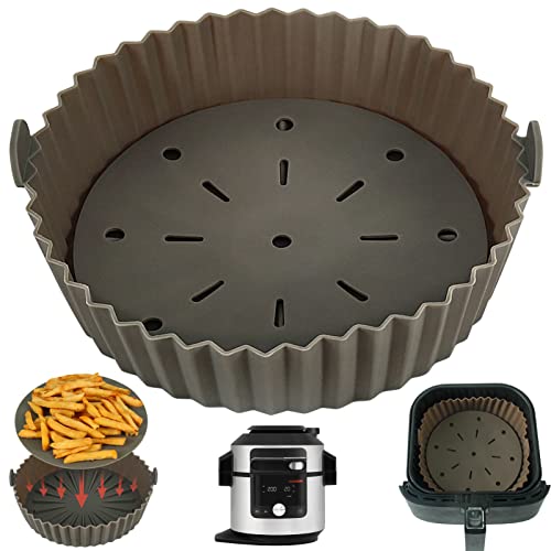 YQL Silicone Air Fryer Liner with Oil Filter Design | 2mm Liner Thickness | for Ninja Max Foodi Multi-Cooker 7.5L 15 in 1 OL750UK/ 9-in-1 OP500UK, Round Air Fryer Accessories Reusable for Instant XXL