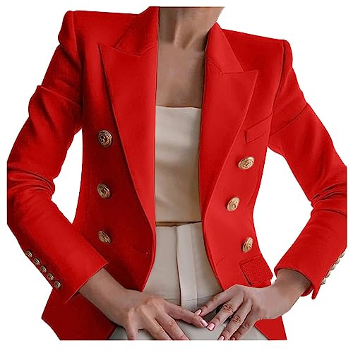 Cropped Blazers for Women Double Breasted Blazer Gold Button Long Sleeve Work Office Blazer Casual Open Front Jacket