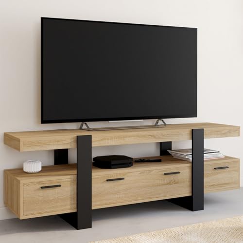 IDMarket - Meuble TV 140 cm Phoenix avec tiroirs Bois et Noir – Image 3