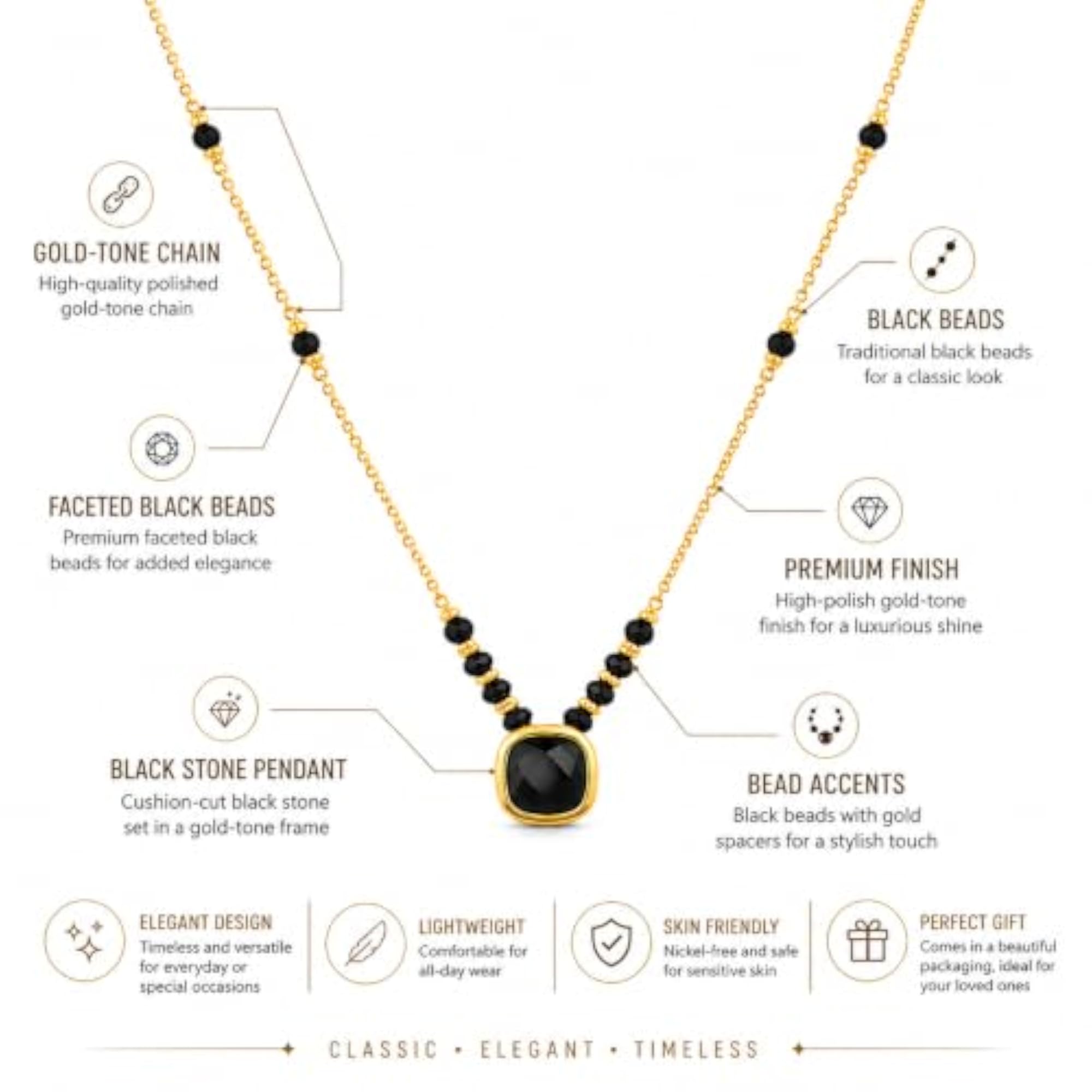 Women's Gold-Toned Black Beads Mangalsutra