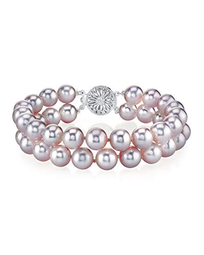 The Pearl Source Sterling Silver 6-7Mm Aaa Quality Round Pink Freshwater Cultured Pearl Double Strand Bracelet For Women #TOP13