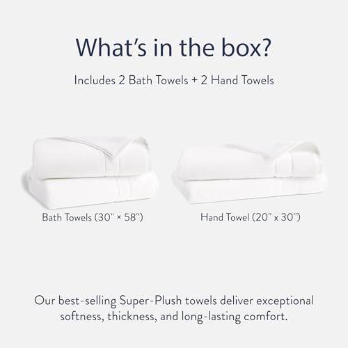 Brooklinen Super Plush Turkish Cotton Bath Towel Set - 2 Bath Towels + 2 Hand Towels Set, White, 100% Cotton | Best Luxury Spa Towels