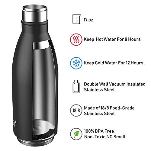 ICEWATER 3-in-1 Smart Stainless Steel Water Bottle(Glows to Remind You to Stay Hydrated)+Bluetooth Speaker,17 OZ,Stay Hydrated ,Enjoy Music(Deep Black)
