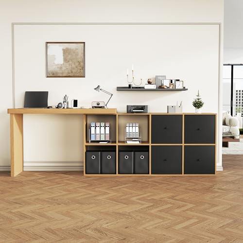 Mesa esquinera, tablero orientable 360° – en forma de L o de pie recto, tablero de fibra de densidad media, tablero y patas reforzadas de 4 cm, con 4 compartimentos, 4 cajones, soporte flexible