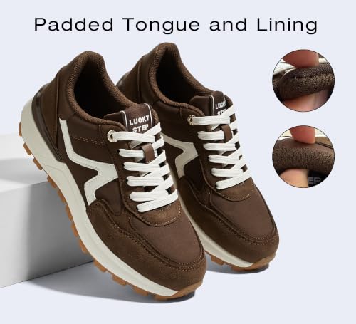 Image of LUCKY STEP Women's Retro Fashion Casual Sneakers Colorblock Platform Classic Trendy Trainning Anti-Slip Tennis Travel Walking Shoes