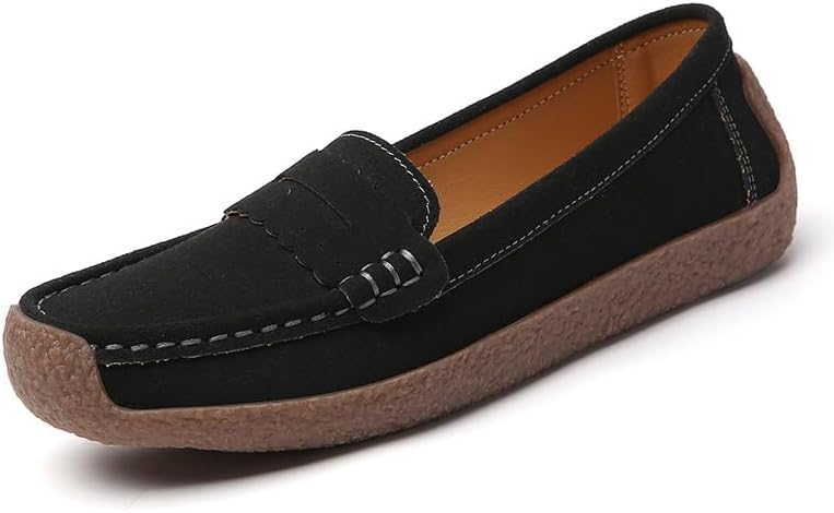 Women's Suede Penny Loafers Slip On Casual Flat Moccasin Shoes