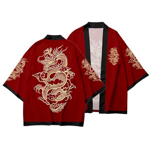 Asian Size Mens 3/4 Wide Sleeve Kimono Yukata Tops Shirts for Women Unisex Haori Coat Jacket Oriental Style Loose