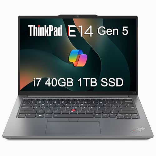 Image of Lenovo ThinkPad E14 Gen 5 Business Laptop (14 inch FHD+ Anti-glare, Intel 10-Core i7-1355U, 40GB RAM, 1TB SSD) Backlit, Fingerprint, Fast Charge, 1080p RGB Webcam, Wi-Fi 6, Win 11 Pro w / Copilot