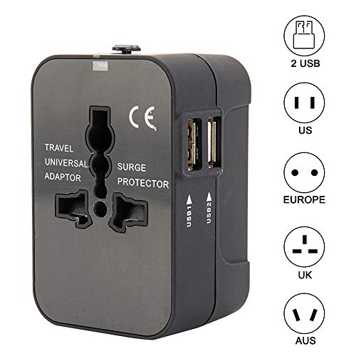 SurfMall Adaptor Enchufe de Viaje Universal Convertidores de Potencia USB Internacional Carga para Teléfonos Celulares Laptop de 150 Países