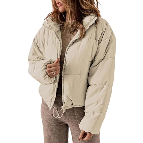 ZYKEJJDDAK Abrigos de invierno para mujer, chaquetas de manga larga con cremallera, cuello alto, bolsillos, holgadas, cortas y cálidas, chaquetas acolchadas