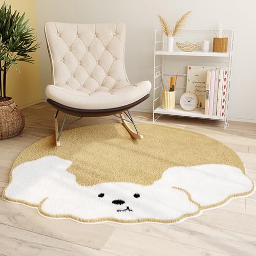 Morbuy Irregular Rug Round Large Fluffy Soft Shaggy Carpet for Living Room Kids Bedroom Decor, Machine Washable Plush Carpet Circle Absorbent Anti Slip Floor Mat (Puppy,100cm)