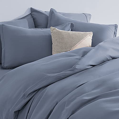 Sonive Duvet Cover Set King Size,Soft Brushed Microfiber Bedding Comforter Sets 3 Pieces with Zipper Closure,8 Corner Ties Breathable Duvet Cover Lightweight for All Season Flint Stone Blue