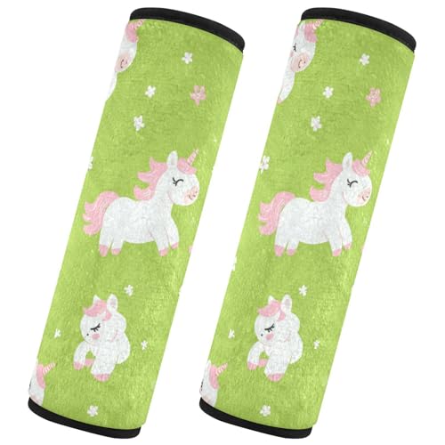 Seat Belt Covers 2 Pack Cute Unicorns Car Seat Strap Covers Super Soft Green Pink Car Seat Neck Cover for Boys Girls Adults Babies M