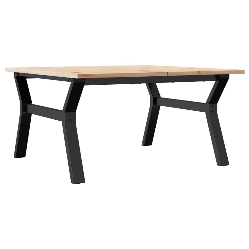 Mesa de centro en Y, 80 x 80 x 45 cm, madera maciza de pino, sin tratar, robusto marco de acero pulverizado, elegante mobiliario de salón, ideal para aperitivos y decoración