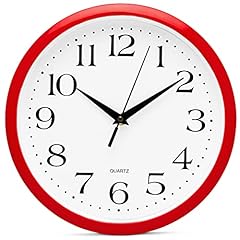 Bernhard Products Red Wall Clock Silent Non Ticking 10 Inch Quality Quartz Battery Operated Round photo Bernhard Products Red Wall Clock Silent Non Ticking 10 Inch Quality Quartz Battery Operated Round