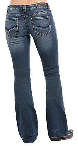 Rock & Roll Cowgirl Women's Trouser Extra Stretch Jeans, 36W x 36L, Dark Vintage Wash