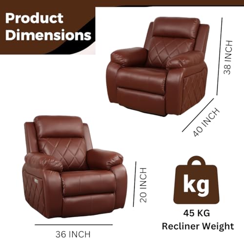 Image of Solis Royale 1 Seater Recliner Sofa Chair | Motorized Recliner Lounge Sofa Chairs for Relaxing | Comfortable Cushioned | Living Room, Bedroom, Office (Relaxyard - Brown, Relaxyard - Leatherette)