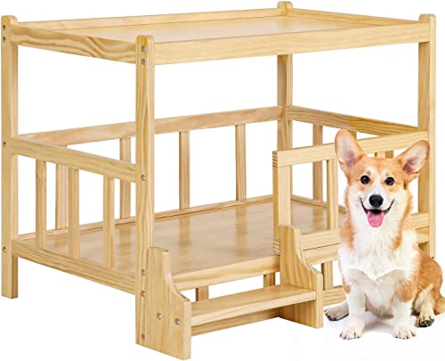 犬用ベッド 木製犬用ベッドフレーム、犬小屋用家具、上げ底ペットベッド、犬、上げ底ペットベッド、犬小屋、木製ベッド、中型犬と小型犬用のグリッド付き犬用ベッド 犬用ベッド