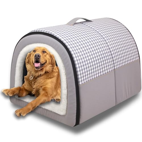 Cuccia per cani 2 in 1, cuccia per cani di grandi dimensioni, cuccia calmante anti ansia, cuscino morbido e caldo, rimovibile, lavabile, antiscivolo (grigio chiaro, L-60 x 43 x 40 cm)