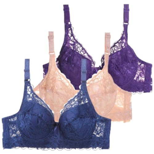Sujetadores delgados para mujer, brasier sin relleno, brasier push up, cómodo brasier con aros con correas ajustables, ropa interior, encaje floral, lencería transpirable, cobertura completa, corpiño