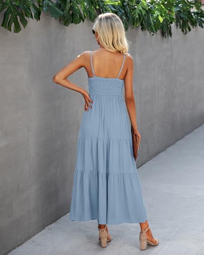 Image of Dokuritu Women's Beach Crochet Lace Maxi Dress Solid Color Summer Vacation Wedding Guest Spaghetti Strap Long Dress