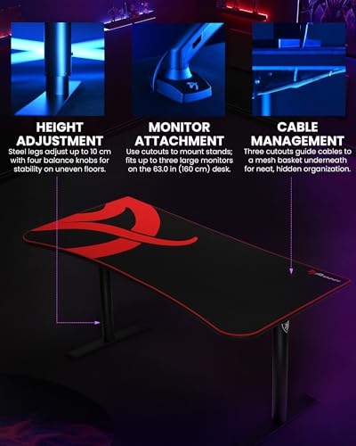 Image of Arozzi Arena Gaming Desk 63 inch Wide, Ultrawide Curved Gaming and Office Desk, Large Gaming Desk with Custom Monitor Mount & Cable Management Under Desk (Black)