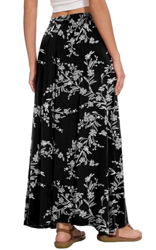 Image of Womens Maxi A-line Long Skirt Casual 2026 Elastic High Waist Flowy Skirts with Pockets