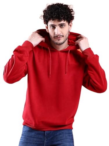 Image of The Indian Garage Co Men Regular Fit Solid Overhead Hooded Sweatshirt