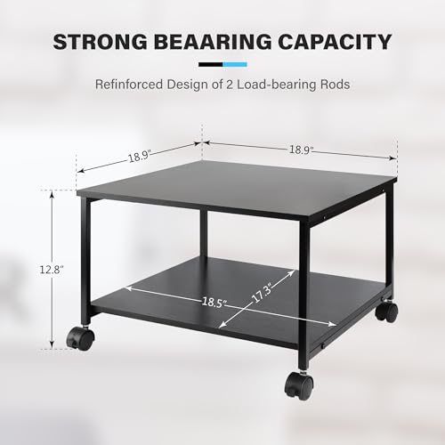 Image of Sutex Printer Stand,19.5''x19.5''x12.8'' 2 Tier Large Printer Laser Table Heavy Duty Rolling Printer Cart with Wheels for Home Office -100 LBS Each Tier