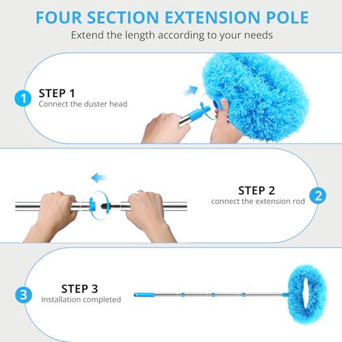 Image of SetSail Ceiling Fan Cleaner Duster, with Extension Pole for Cleaning, Blue