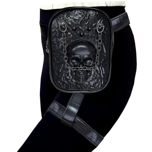 Larswon Plus Size Leg Harness Bag Synthetic Leather Thigh Pouch Hip Fanny Pack Women Punk Black