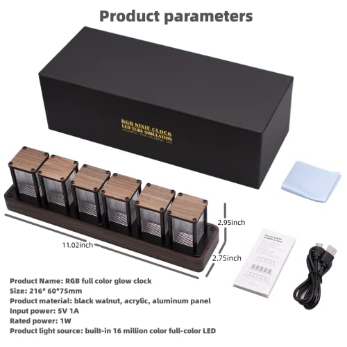 Nixie Clock,Nixie Tube Clock Simulation,Rgb Digital Clock,Modern Table Clock,Solid Wood Base,No Assembly Required, Multiple Light Adjustment, Desktop Decoration,Reteo Modern Creative Desktop Clock #TOP5