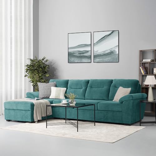 Image of Wakefit Sofa Set | 3 Year Warranty | Sofa 3 Seater, 3 Seater Sofa for Living Room, Wooden Sofa Set, 3 Seater + Left Aligned, Sofa for Living Room - Lounger(Malphino : Malibu Green)