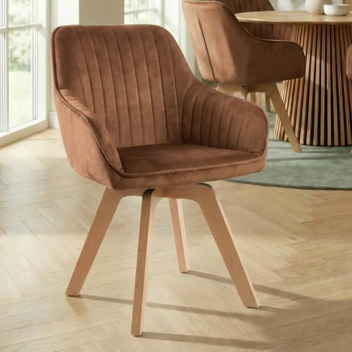 Riess Ambiente Drehbarer Design Stuhl Livorno - rost braun - Samt Buchenholz Beine mit Armlehnen Drehstuhl Esszimmerstuhl Essstuhl