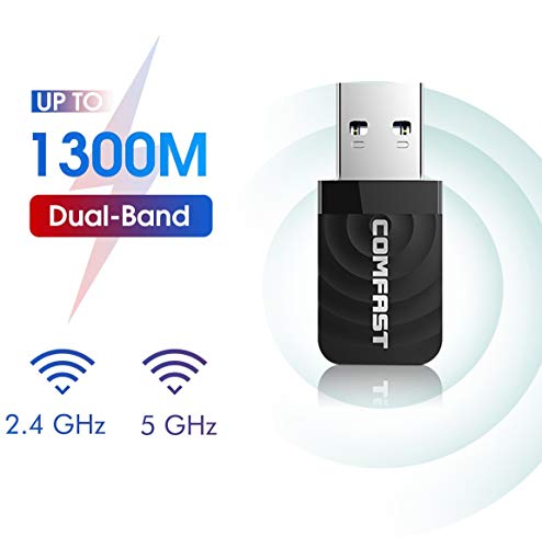 Chiavetta WiFi,Dongle WiFi,USB WiFi Antenna Adapter 5ghz 1300 Mbps USB 3.0 Dongle Wi-Fi Dual Band 2.4GHz 5GHz Mini Adattatore Wireless USB di Rete Wireless per PC Laptop, Supporto Windows Mac